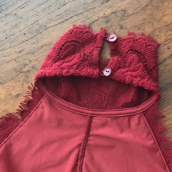 Intimately FREE PEOPLE Red Harper Lace Halter Sleeveless Mini Dress Size XS - Picture 7 of 11